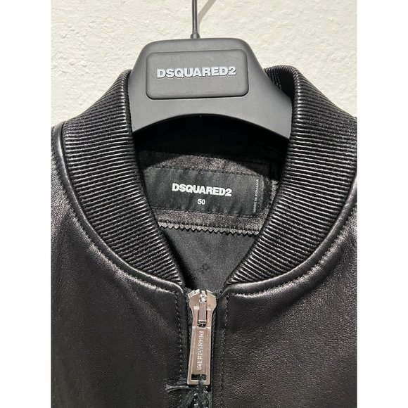 DSQUARED2 Single Rider Jacket / Lamb Leather Bomber / 50/Sheep Leather / Blk NWT - Picture 7 of 16